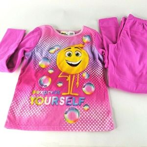 EMOJI Pajamas 2 Piece Girls Sz 10/12, Long Sleeve Fleece Pink #express YOURSELF